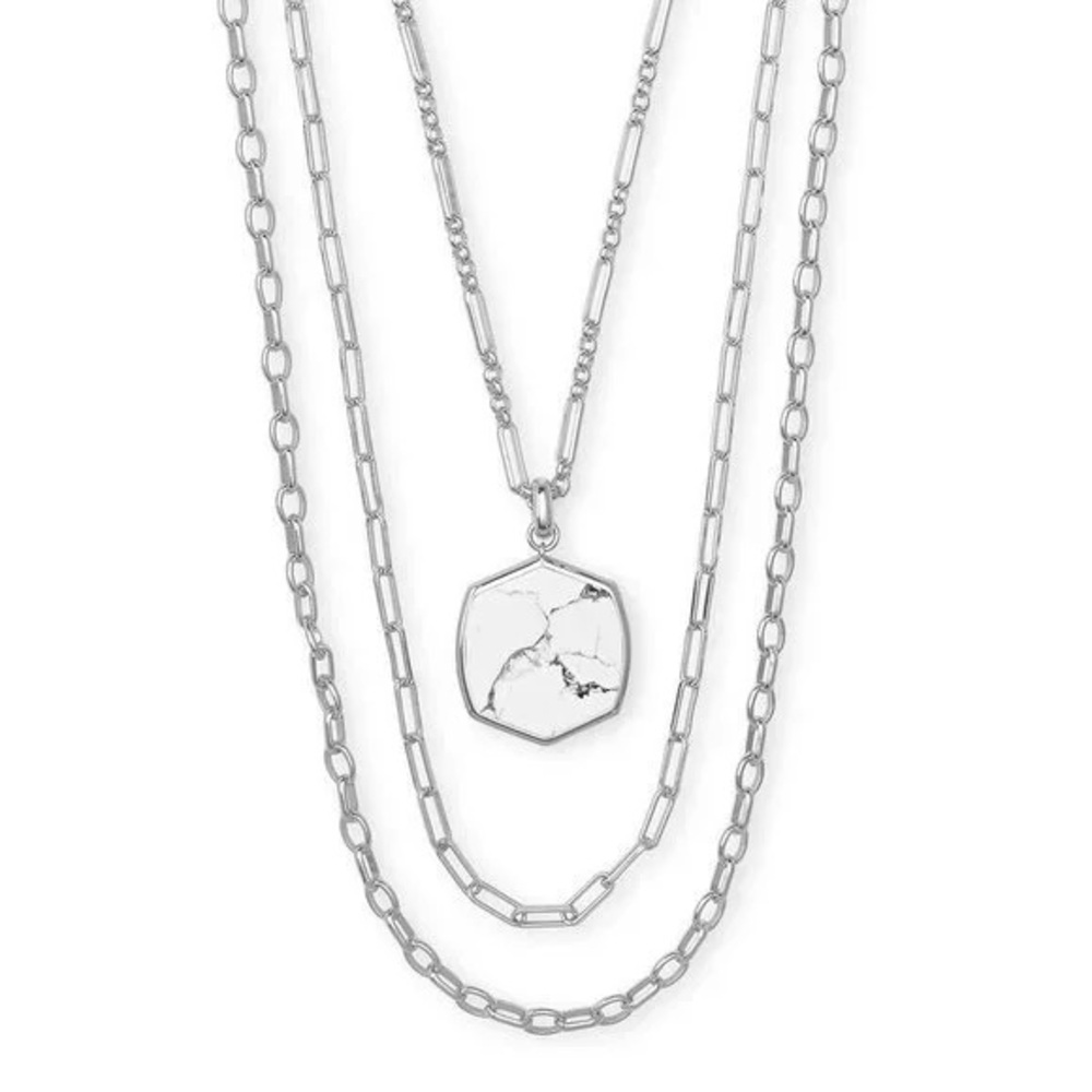 Kendra Scott Davis Silver Triple Strand Necklace in White Howlite